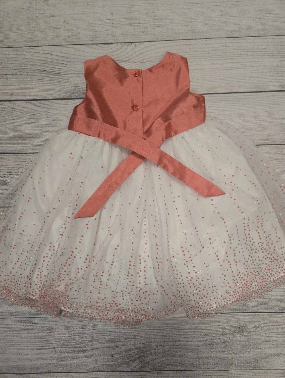 Girls Coral and White Sparkle Tulle Party Dress